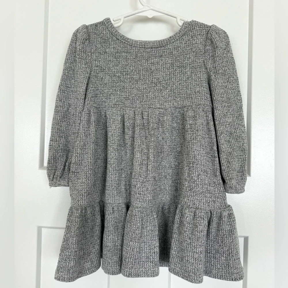 Cat & Jack Toddler Girl Waffle Knit Dress | Size 2T | Gray Long Sleeve Tiered
